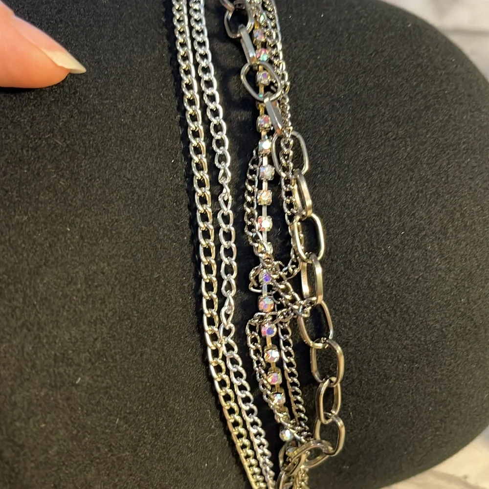 Vintage Cappelli black wool felt bucket hat  bling silver chains fake diamonds